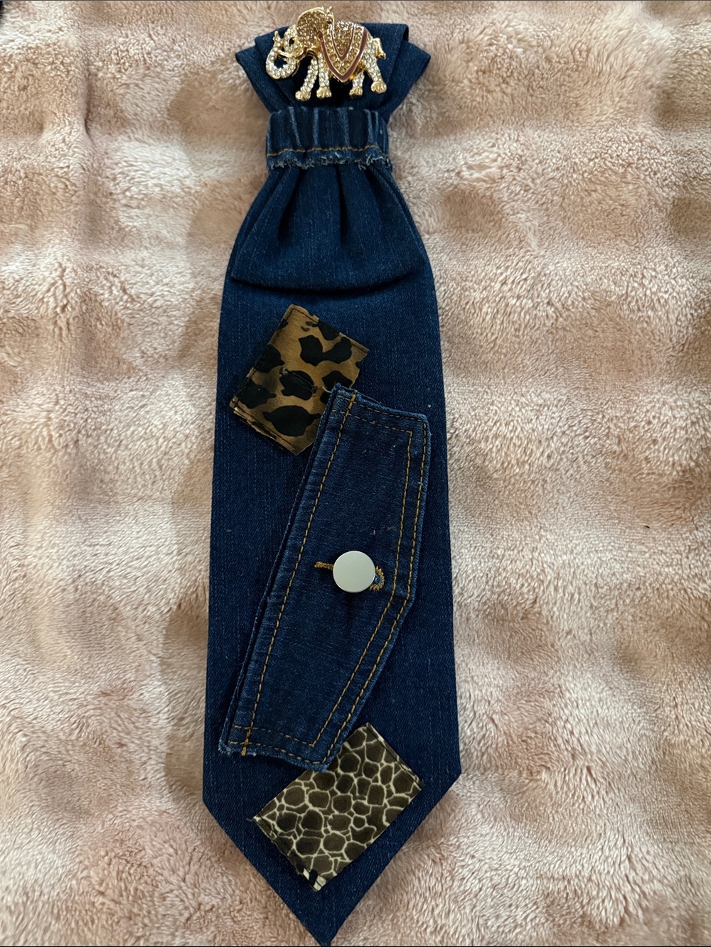 Denim Tie with Gold Elephant Pin - Men's Accessory